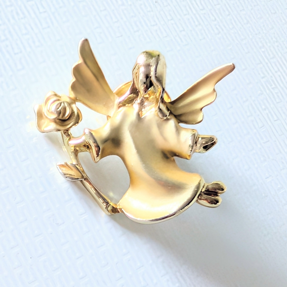 Gigi Giusti Vintage Gold Angel Brooch with Rose